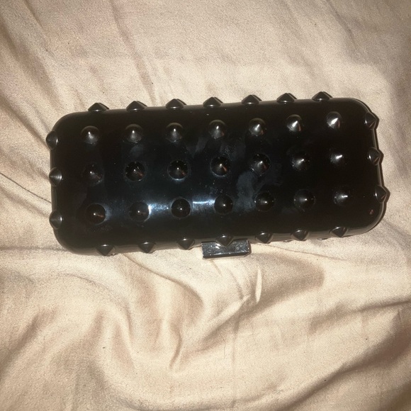 DAVID Dixon black studded designer shoulder clutch purse spiked carry snap case - Picture 1 of 6